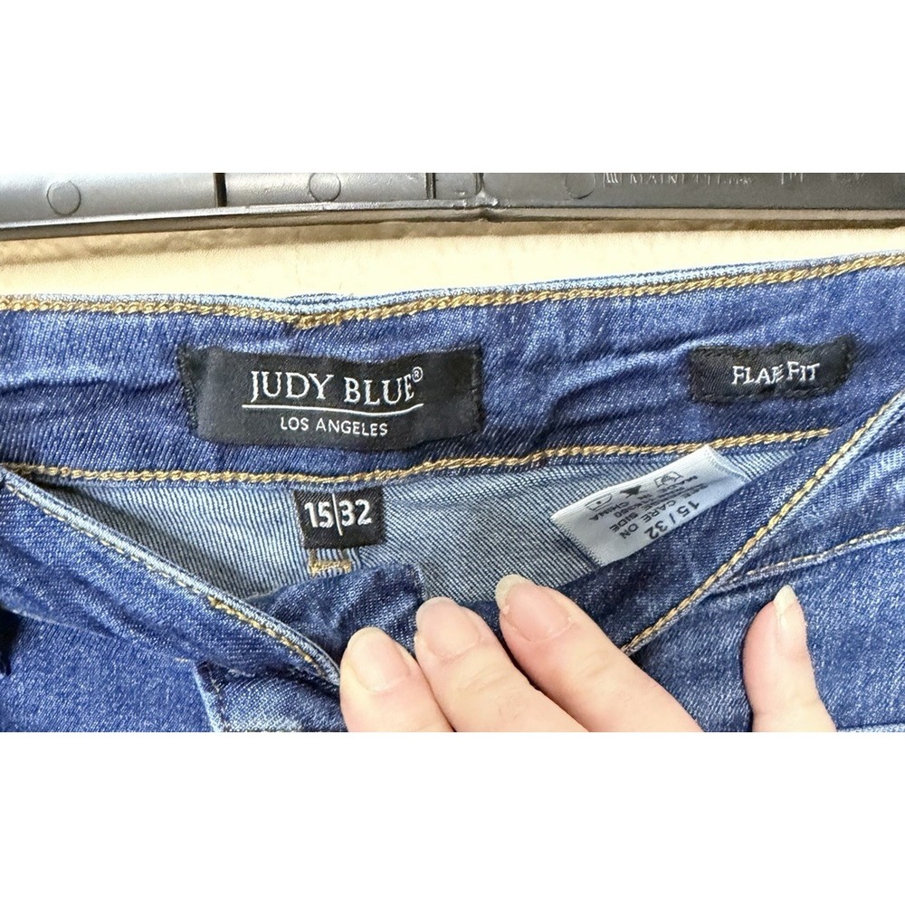 Judy Blue Patch‎ Pocket High Rise Flare Fit Dark Wash Jeans SZ 15 32 - Picture 5 of 9
